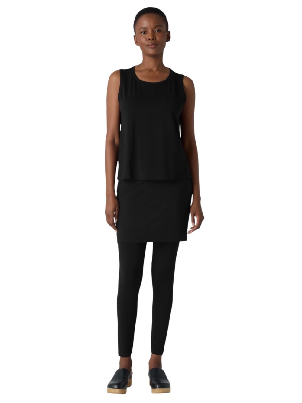 Eileen Fisher Skirted Leggings Skirt Pants Black Large Minimalist LG